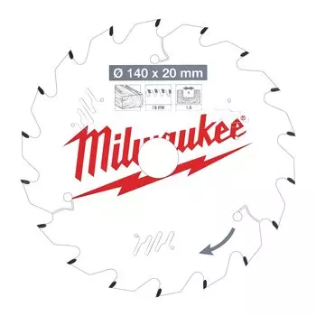 Пильный диск Milwaukee, 140 мм x 20 мм по дереву/ламинат/фанера/шпон/ДСП/МДФ, чистый/точный рез, 18T, 1 шт. (4932471310)