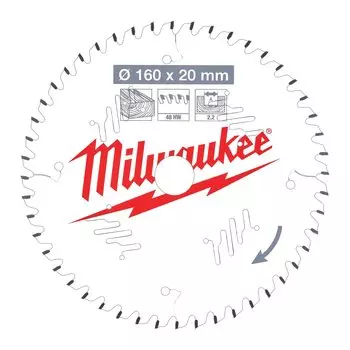 Пильный диск Milwaukee, 160 мм x 20 мм по дереву, чистый/точный рез, 48Т, 1 шт. (4932471291)