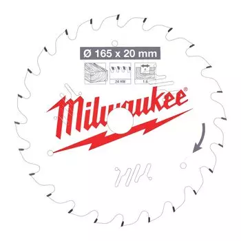 Пильный диск Milwaukee, 165 мм x 20 мм дерево, фанера, ламинат, шпон, ДСП, МДФ, чистый/точный рез, 24T, 1 шт. (4932471931)