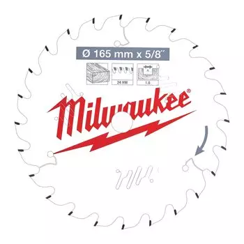 Пильный диск Milwaukee, 165 мм x 15.87 мм дерево, фанера, ламинат, шпон, ДСП, МДФ, чистый/точный рез, 24T, 1 шт. (4932471311)