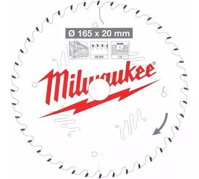 Пильный диск Milwaukee, 165мм x 20мм по дереву, 40Т, 1шт. (4932471932)