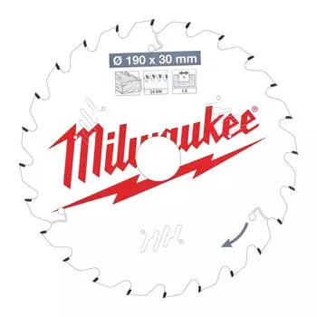 Пильный диск Milwaukee, 190 мм x 30 мм по дереву, чистый/точный рез, 24T, 1 шт. (4932471300)
