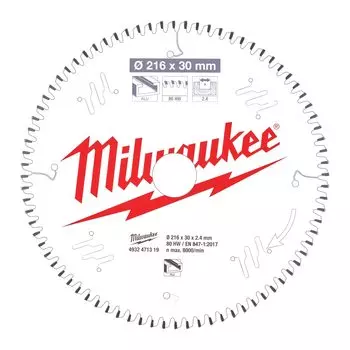 Пильный диск Milwaukee, 216 мм x 30 мм по металлу/пластику, чистый/точный рез, 80T, 1 шт. (4932471319)