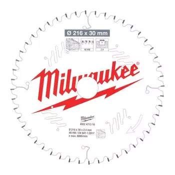 Пильный диск Milwaukee, 216 мм x 30 мм по дереву, чистый/точный рез, 48Т, 1 шт. (4932471316)