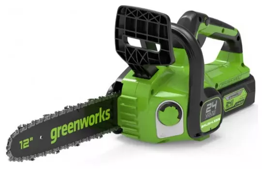 Пила цепная Greenworks GD24CS30K4, 1.5 кВт, бесщеточный, шина 30 см, шаг 3/8 дюйма, аккумуляторная, 24 В, 4 А·ч, Li-Ion, 2.6 кг, АКБ+З/У (2007007UB)