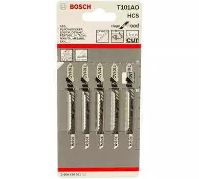 Пилка для лобзика Bosch T101АО L83ммx56мм, чистый рез, по дереву, 5шт. (2.608.630.031)