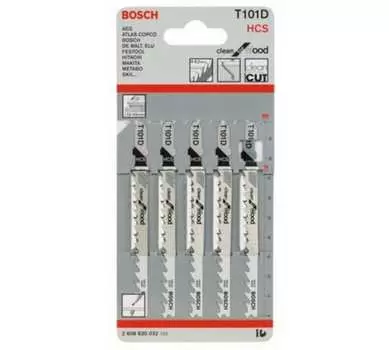 Пилка для лобзика Bosch T101D L100ммx74мм, чистый рез, по дереву, 5шт. (2.608.630.032)