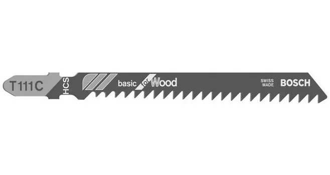Пилка для лобзика Bosch T111C L100мм, прямой рез, ДВП, дерево, ДСП, 5шт. (2608630033)