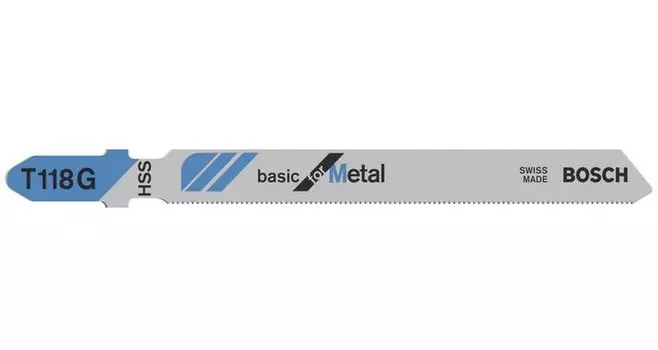 Пилка для лобзика Bosch T118G L92мм, прямой рез, очень тонкие листы металла (0,5-1,5 мм), 5шт. (2608631012)