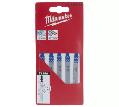 Пилка для лобзика Milwaukee T118A, прямой рез, по металлу, 5шт. (4932254063)