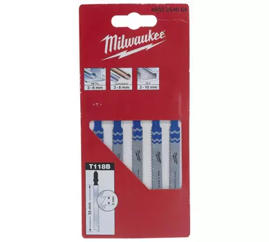 Пилка для лобзика Milwaukee T118B, прямой рез, по металлу, 5шт. (4932254064)