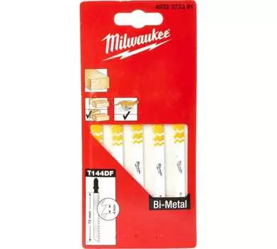 Пилка для лобзика Milwaukee T144DF L100ммx75мм, быстрый рез, по дереву, 5шт. (4932373391)