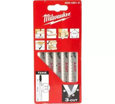 Пилка для лобзика Milwaukee T234X L116ммx91мм, чистый рез, по дереву, 5шт. (4932430141)