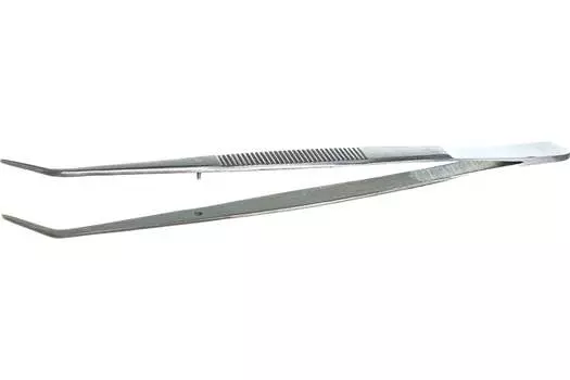 Пинцет Rexant Профи, изогнутый, узкий, фиксатор, рифленый, серебристый (12-0355)