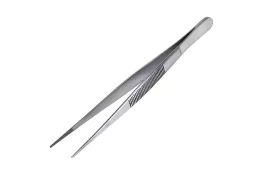 Пинцет Rexant, прямой, узкий, рифленый, серебристый (12-0346)