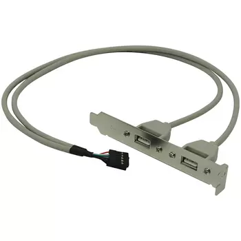 Планка портов 2x5-pin USB 2.0(f)-2xUSB 2.0 Type-A, 28 см, серебристый ORIENT (C086)