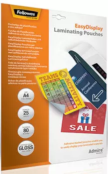 Пленка для ламинирования FELLOWES 80мкм, A4, 25 шт., глянцевая, клеющий слой (FS-56017)