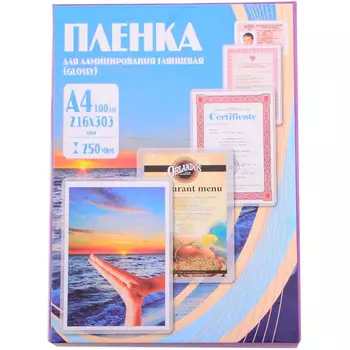 Пленка для ламинирования Office Kit 250мкм, A4, 100 шт., глянцевая (PLP12123-1)