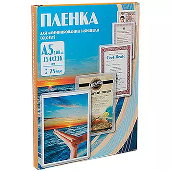 Пленка для ламинирования Office Kit 75мкм, A5, 100 шт., глянцевая (PLP10220)
