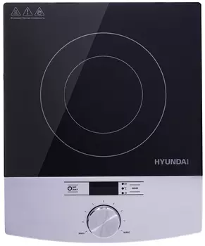 Плита компактная электрическая Hyundai HYC-0102, стеклокерамика, индукционная, 2000Вт, конфорок - 1шт., серебристый/черный (HYC-0102)