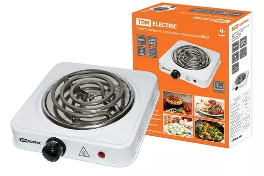 Плита компактная электрическая TDM Electric ЭПС1, эмалированная, 1000Вт, конфорок - 1шт., белый (SQ2504-0001)