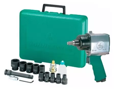 Пневмогайковерт ударный Jonnesway JAI-0401K, 1/2", 6.3 бар, 610 Н·м, 130л/мин, 7000 об/мин + набор головок (47822)