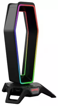 Подставка для гарнитуры Oklick GMNG HSS-502 универсальная, эргономичная подставка под гарнитуру со встроенным EQ (3 режима),12 режимов RGB-подсветки,USB-РГИ с 3мя свободными портами и возможностью одновременного подключения нескольких устройств.2*Jack 3.5 (микрофон и аудио- входы).Прорезиненная накладка на основании.Кабель 1,5 м, черный