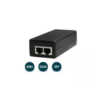 PoE-инжектор Wi-Tek WI-POE55-48V-60W, 802.3af/802.3at/802.3bt, до 100, 1 Гбит/с, PoE: 48V, 60 Вт