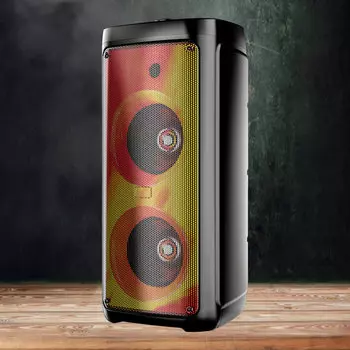 Портативная акустика 2.0 Ginzzu GM-218, 56 Вт, FM, AUX, USB, microSD, Bluetooth, подсветка, черный (GM-218)