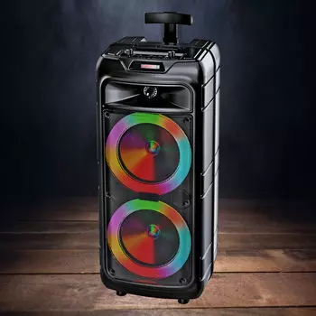 Портативная акустика 2.0 Ginzzu GM-230, 48 Вт, FM, AUX, USB, microSD, Bluetooth, подсветка, черный (GM-230)