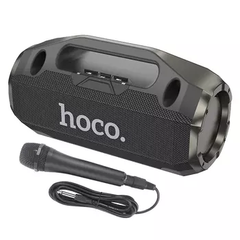 Портативная акустика Hoco HA3 Drum outdoor, 50 Вт, FM, AUX, USB, microSD, Bluetooth, подсветка, черный (6942007604130)