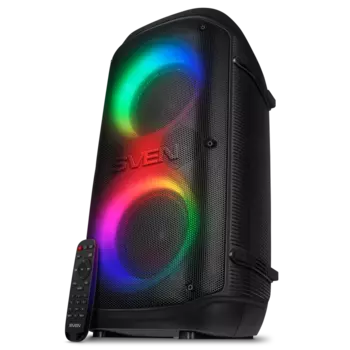 Портативная акустика SVEN PS-800, 100 Вт, FM, AUX, USB, microSD, NFC, Bluetooth, подсветка, черный (SV-021511)