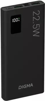 Портативный аккумулятор (Powerbank) Digma DGPF10A, 10000 мА·ч, 4xUSB, 3А, Type-C, QC, черный (DGPF10A22PBK)