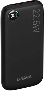 Портативный аккумулятор (Powerbank) Digma DGPF10B, 10000 мА·ч, 2xUSB, 3А, Type-C, QC, черный (DGPF10B22PBK)