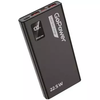 Портативный аккумулятор (Powerbank) GoPower PB03-10, 10000 мА·ч, 3xUSB, 3А, Type-C, QC, черный (00-00029659)