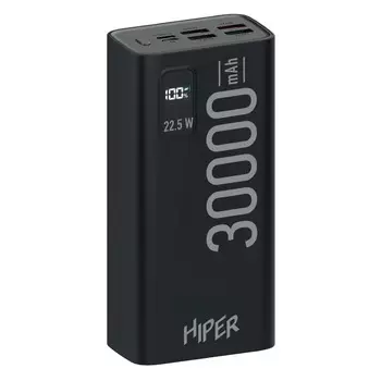 Портативный аккумулятор (Powerbank) HIPER EP 30000, 30000mAh, 4xUSB, 5A, Type-C, QC, PD, черный (EP 30000 BLACK)