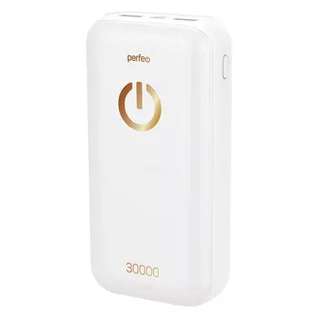 Портативный аккумулятор (Powerbank) Perfeo Splash, 30000mAh, 2xUSB, 2.1A, Type-C, белый (PF_B4301)