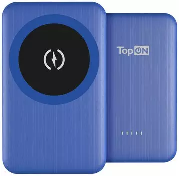 Портативный аккумулятор (Powerbank) TopON TOP-M5, 5000mAh, 1xUSB, 3A, Type-C, QC, PD, QI, синий (TOP-M5B)