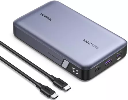 Портативный аккумулятор (Powerbank) UGREEN PB720, 20000 мА·ч, 3xUSB, Type-C, QC, PD, серый (25188)