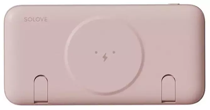 Портативный аккумулятор (Powerbank) Xiaomi Solove W10, 10000mAh, 2xUSB, 3A, Type-C, QC, QI, бежевый,розовый (W10 Pink RUS)