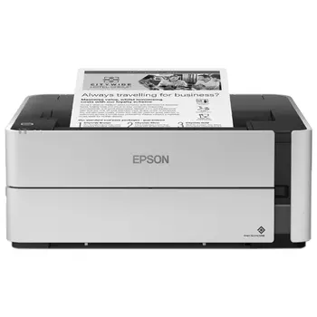 Принтер струйный Epson M1170, A4, ч/б, A4 ч/б: 20стр/мин, A4 цв.: 0стр/мин, 1200x2400dpi, дуплекс, СНПЧ, сетевой, Wi-Fi, USB (C11CH44404)