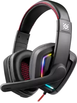 Проводная гарнитура Defender Quake LED, Jack 3.5mm/2xJack 3.5mm, черный (64515)