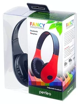 Проводные наушники Perfeo FANCY, черный/красный (PF-FAN-BLK/RED)