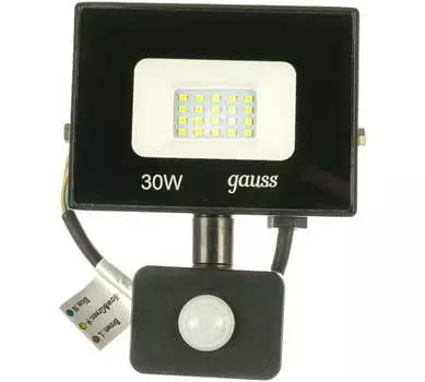 Прожектор светодиодный Gauss Elementary-S, 30Вт, 2100лм, 6500K, IP65, датчик движения, черный (628511330)