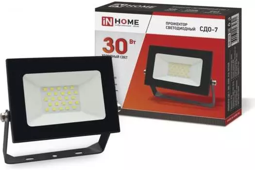 Прожектор светодиодный IN HOME СДО-7, 30Вт, 2400лм, 6500, IP65, черный (4690612034621)