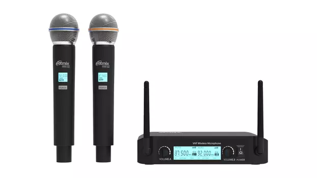 Радиосистема Ritmix RWM-222, беспроводная, два микрофона, черный (80000157)