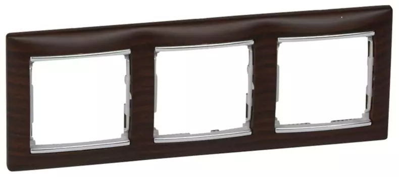 Рамка Legrand Valena, горизонтальная, 3-поста, темное дерево/серебро (770373)