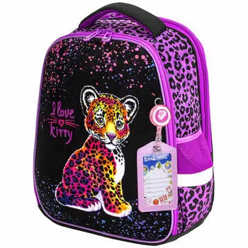 Ранец Brauberg FIT LEOPARD, анатомическая, вентилируемая, формоустойчивая спинка, 2 отделения, фиолетовый/розовый (272025)