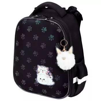 Ранец Brauberg LUMINOUS Paws, анатомическая, вентилируемая, формоустойчивая спинка, 2 отделения, черный (271366)
