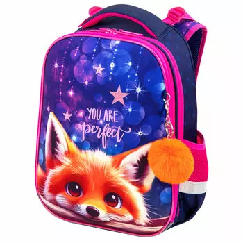 Ранец Brauberg Premium Cute fox, анатомическая, вентилируемая, формоустойчивая спинка, 2 отделения, темно-синий/розовый (272019)
